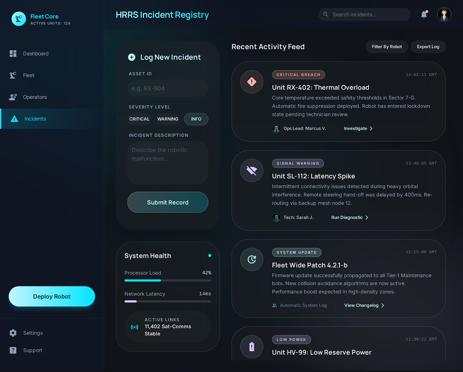 HRRS incident registry screenshot
